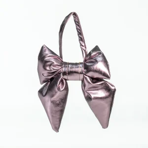 Fiocco in ecopelle metallizzata di colore tortora, 13.5X17CM